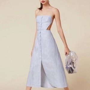 REFORMATION manon dress blue and white stripe 0